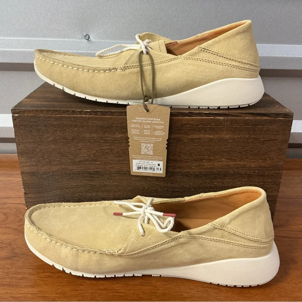 Olukai Men Ka’a Tan Leather Moc Toe Lace Up Driver Loafer Size 11.5